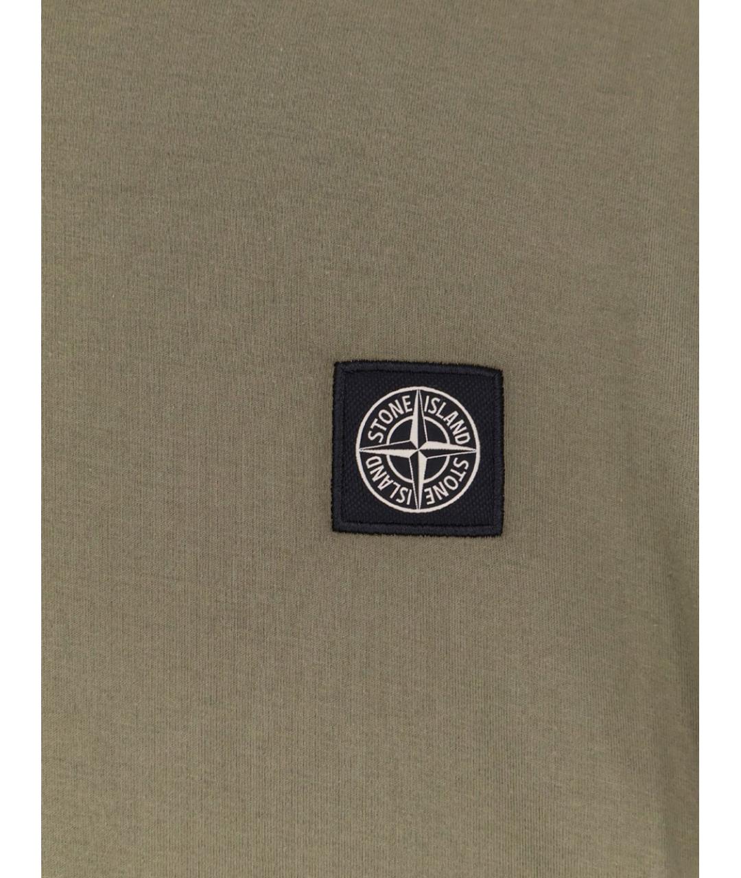 STONE ISLAND Хаки хлопковая футболка, фото 3