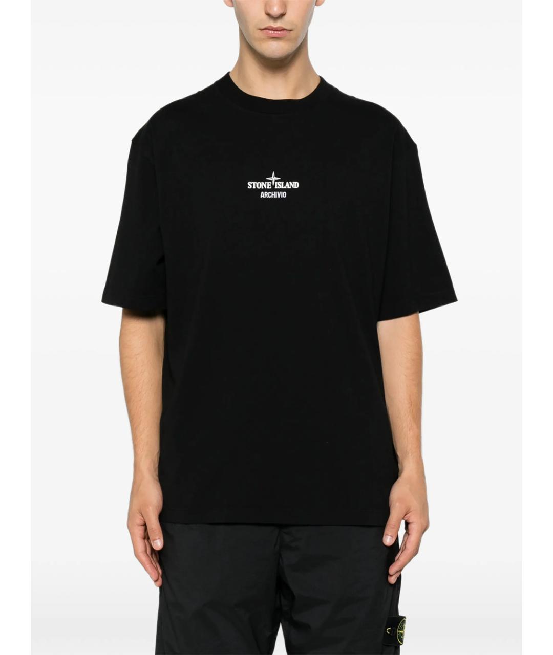 STONE ISLAND Черная хлопковая футболка, фото 4