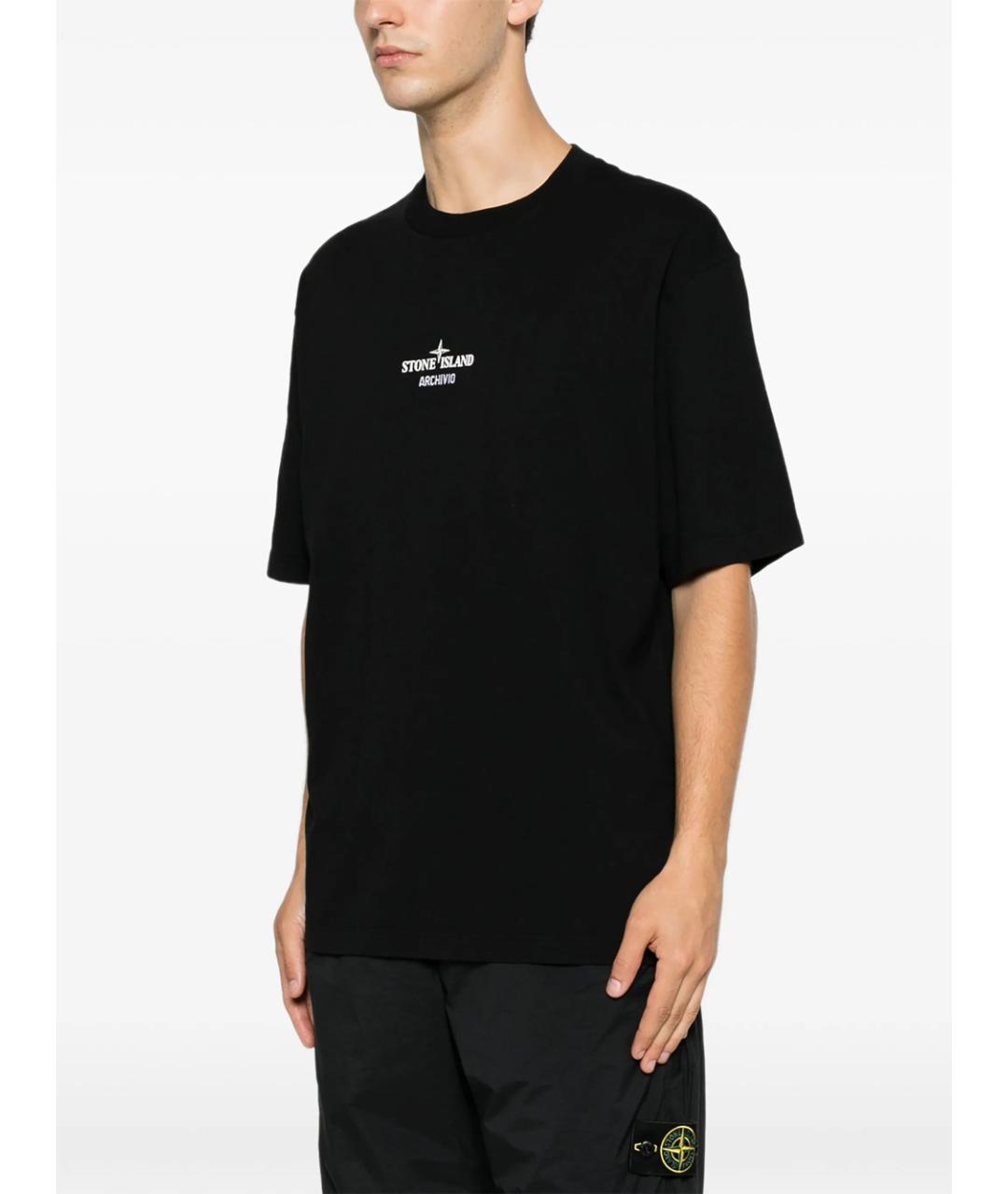 STONE ISLAND Черная хлопковая футболка, фото 5
