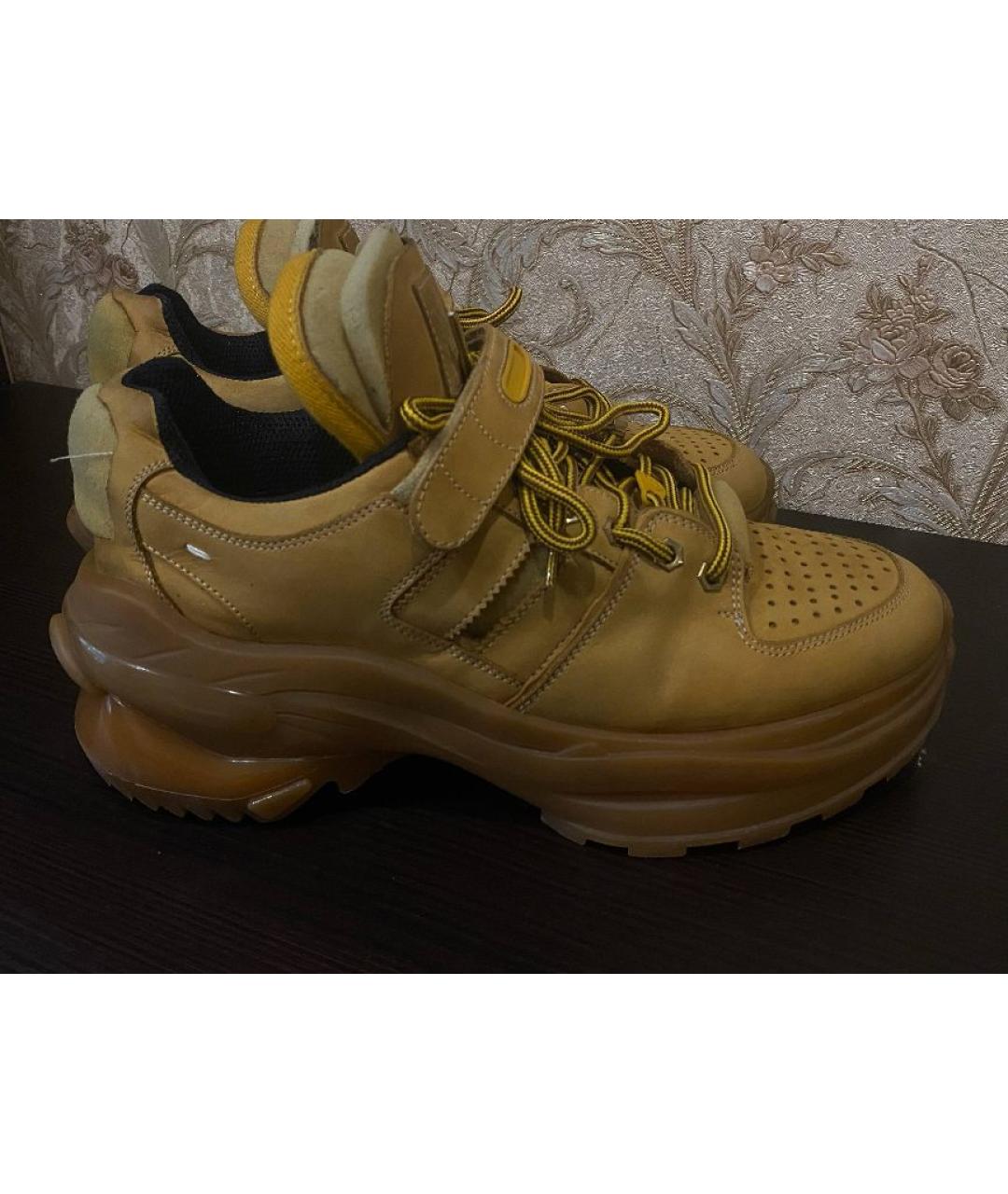 MAISON MARGIELA Горчичные кожаные высокие кроссовки / кеды, фото 6
