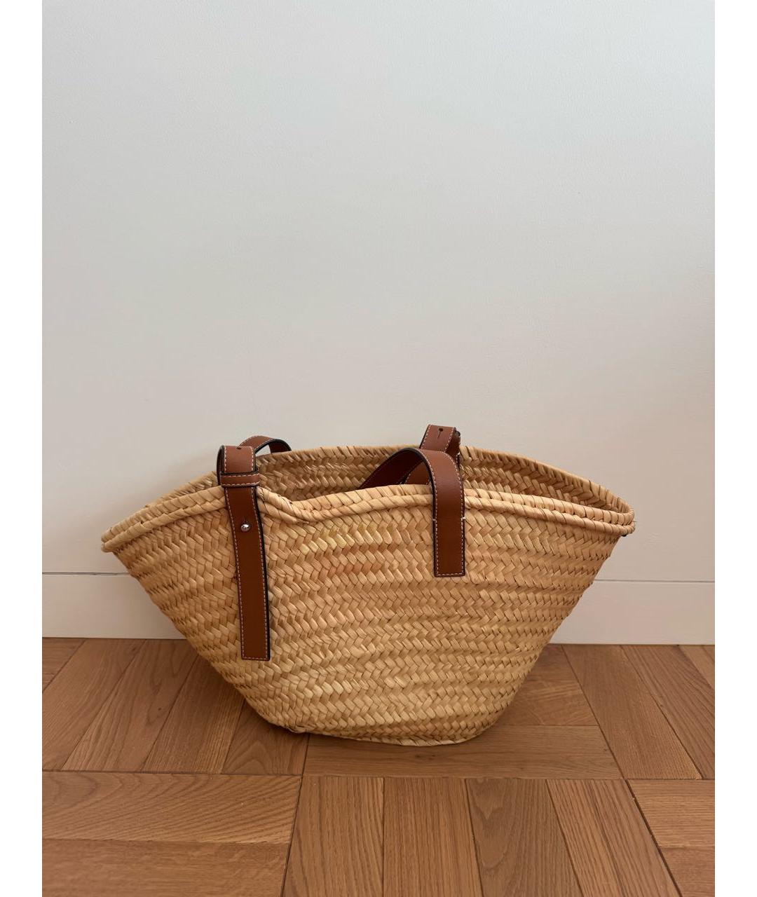 LOEWE Бежевая плетеная пляжная сумка, фото 3