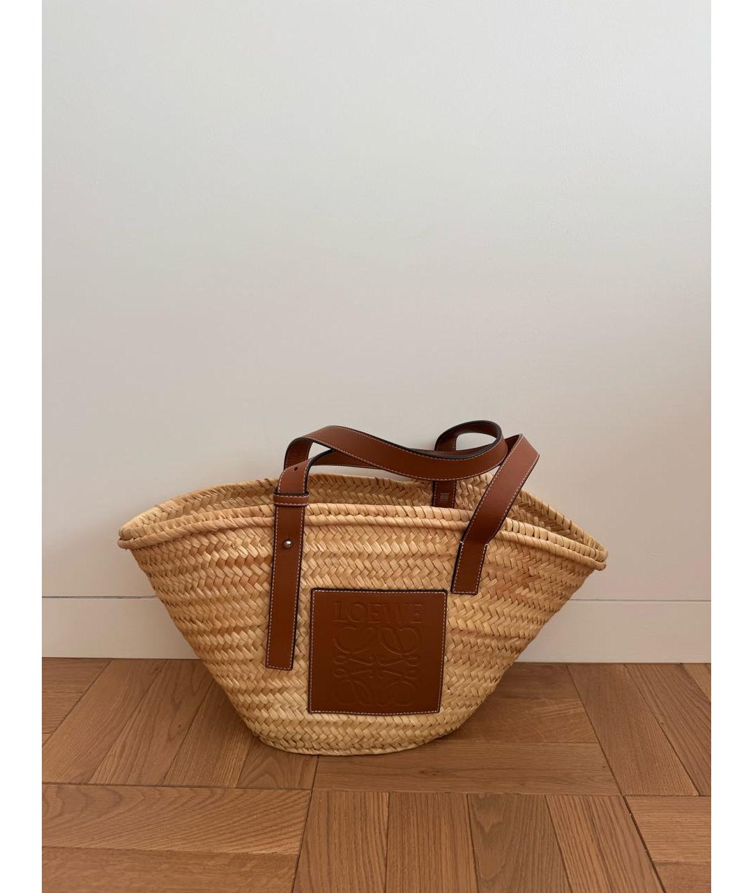 LOEWE Бежевая плетеная пляжная сумка, фото 6