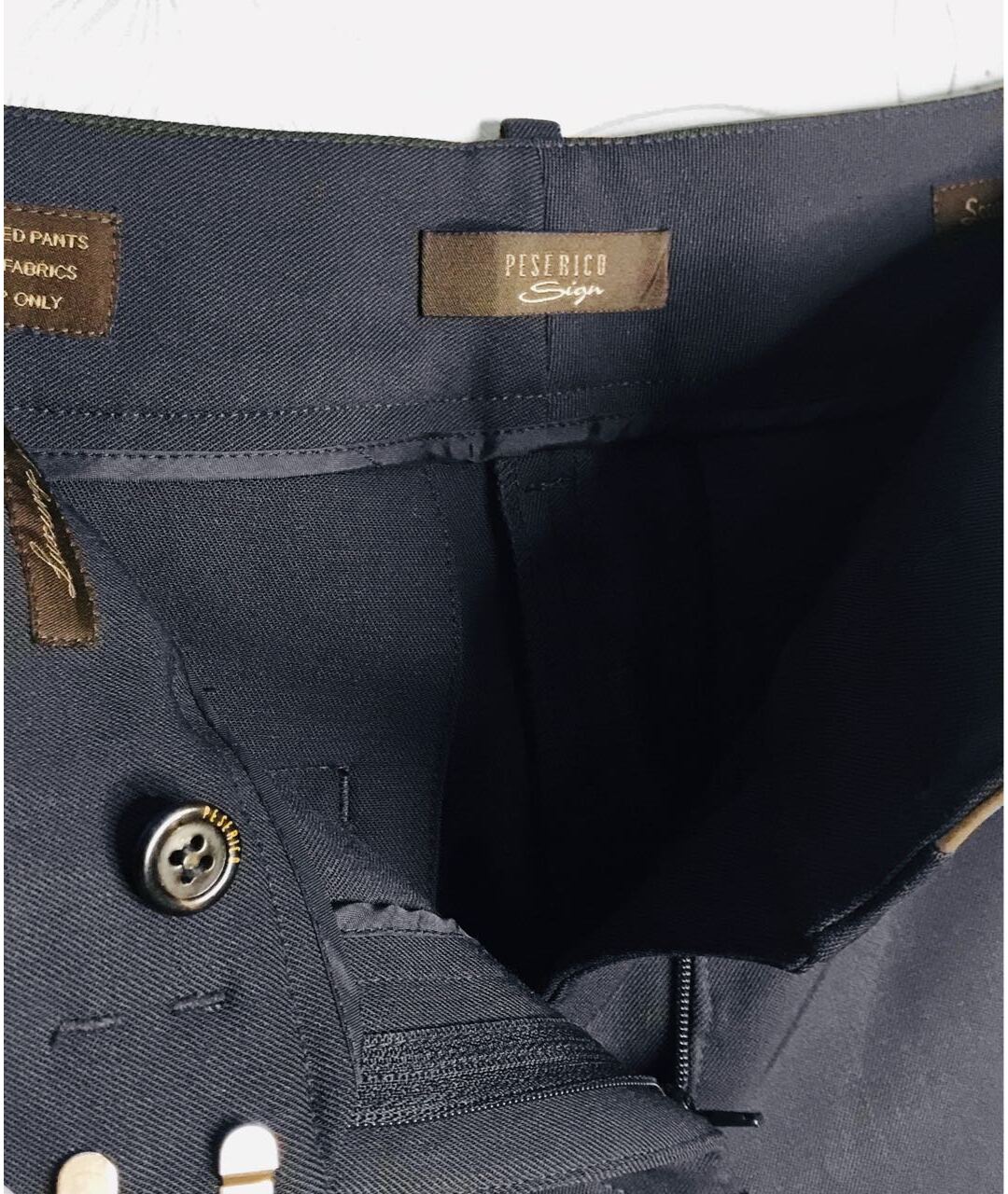 PESERICO Темно-синие шерстяные прямые брюки, фото 6