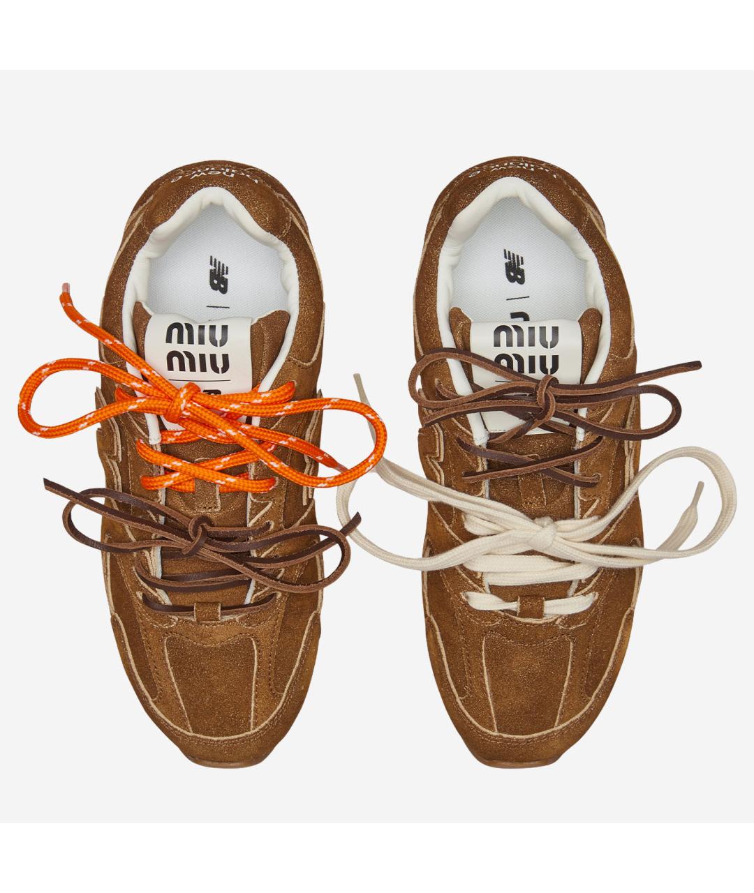 MIU MIU Коричневые кожаные кроссовки, фото 4