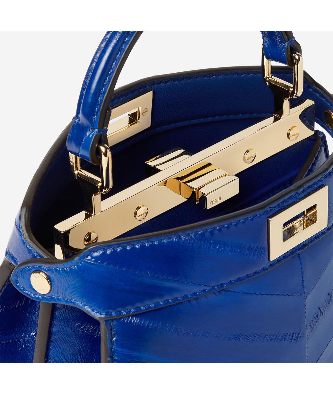 FENDI Синяя сумка тоут из лакированной кожи, фото 4