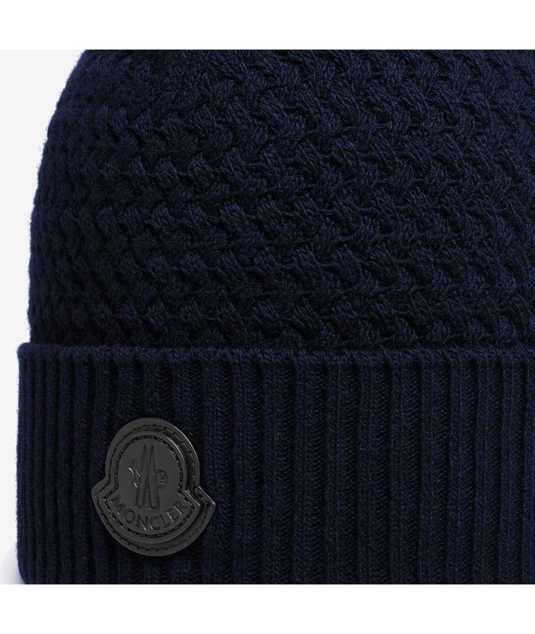 MONCLER Темно-синяя шерстяная шапка, фото 3