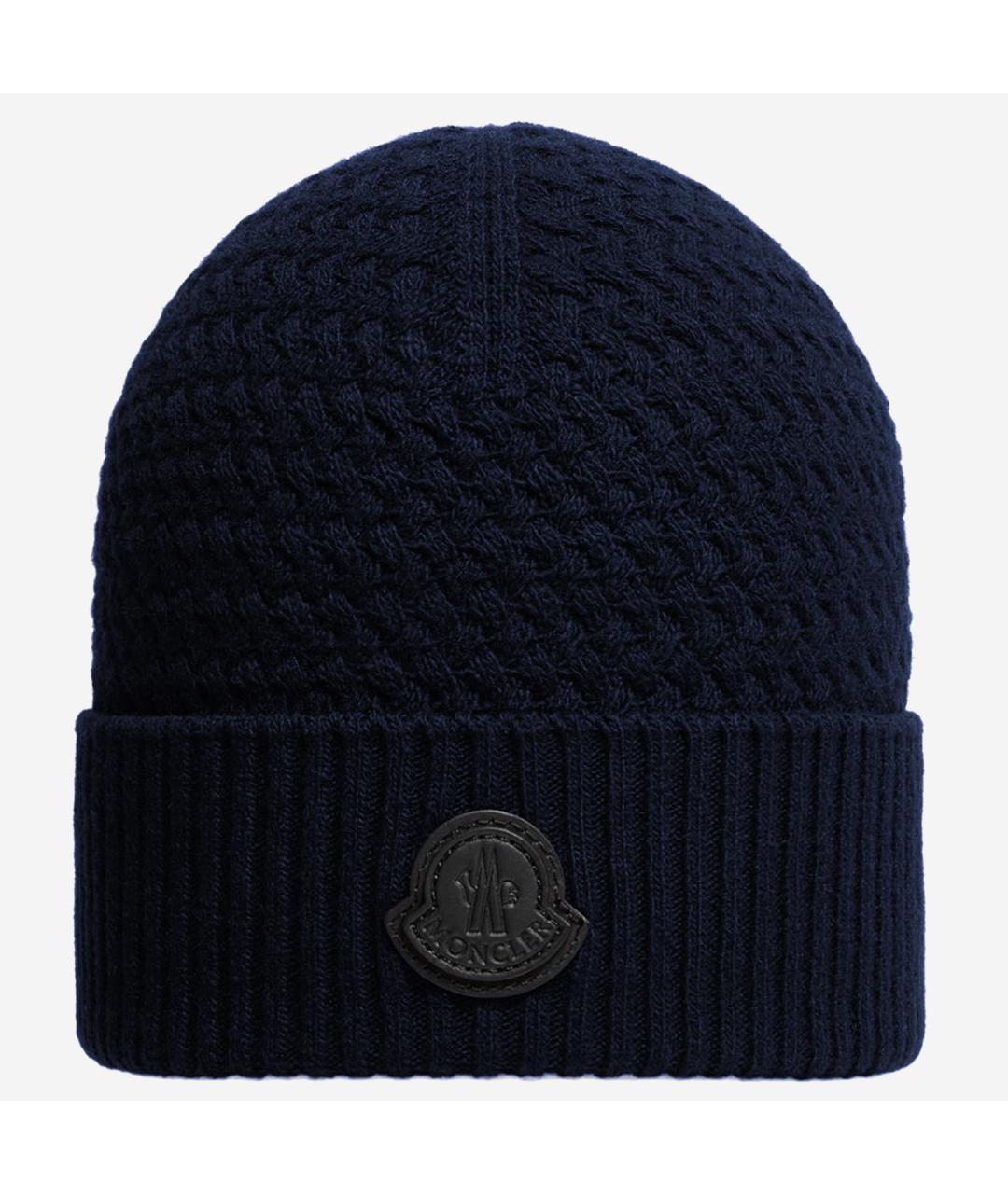 MONCLER Темно-синяя шерстяная шапка, фото 1