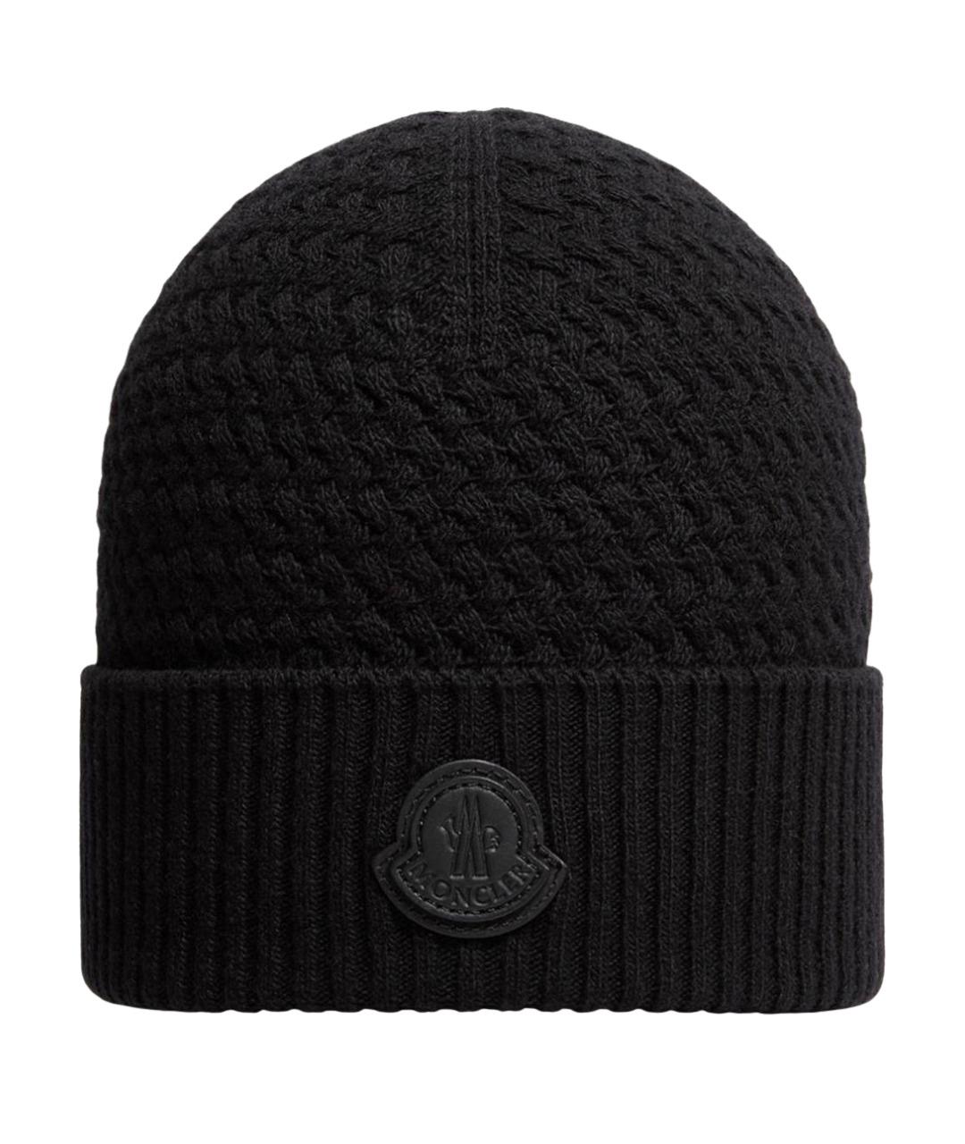 MONCLER Черная шерстяная шапка, фото 1