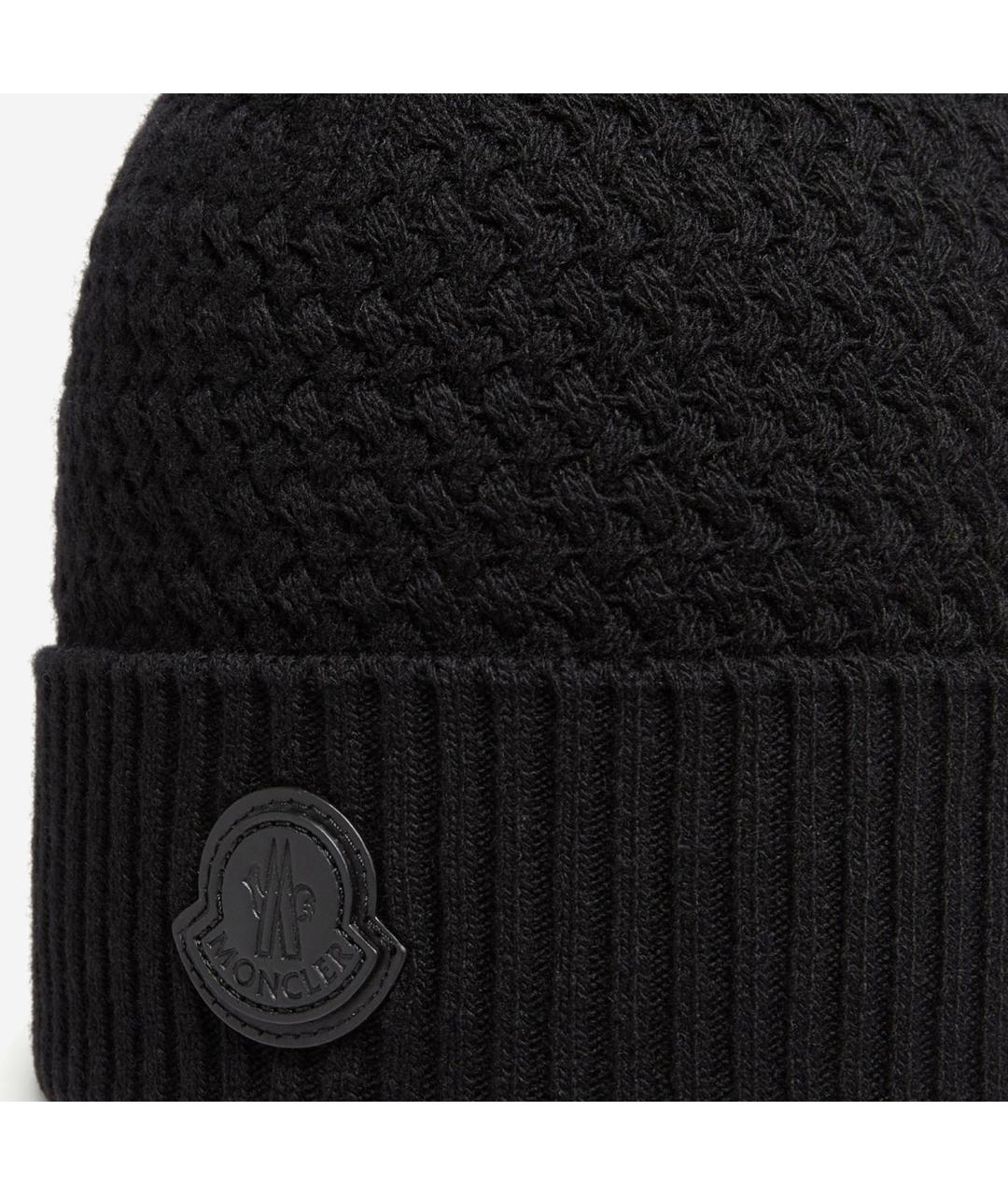 MONCLER Черная шерстяная шапка, фото 3