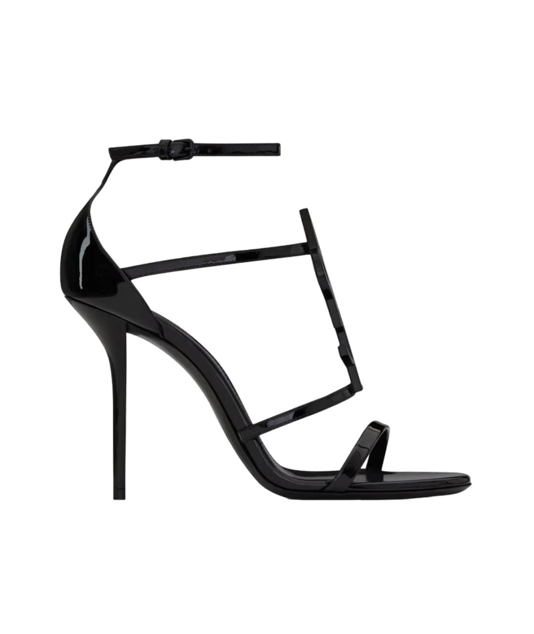 SAINT LAURENT Черные босоножки из лакированной кожи, фото 1