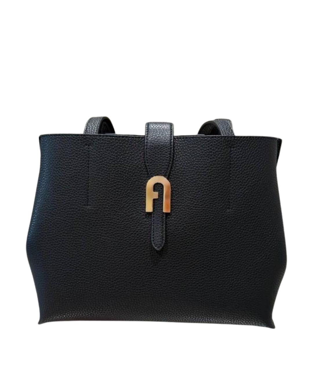 FURLA Черная кожаная сумка тоут, фото 1