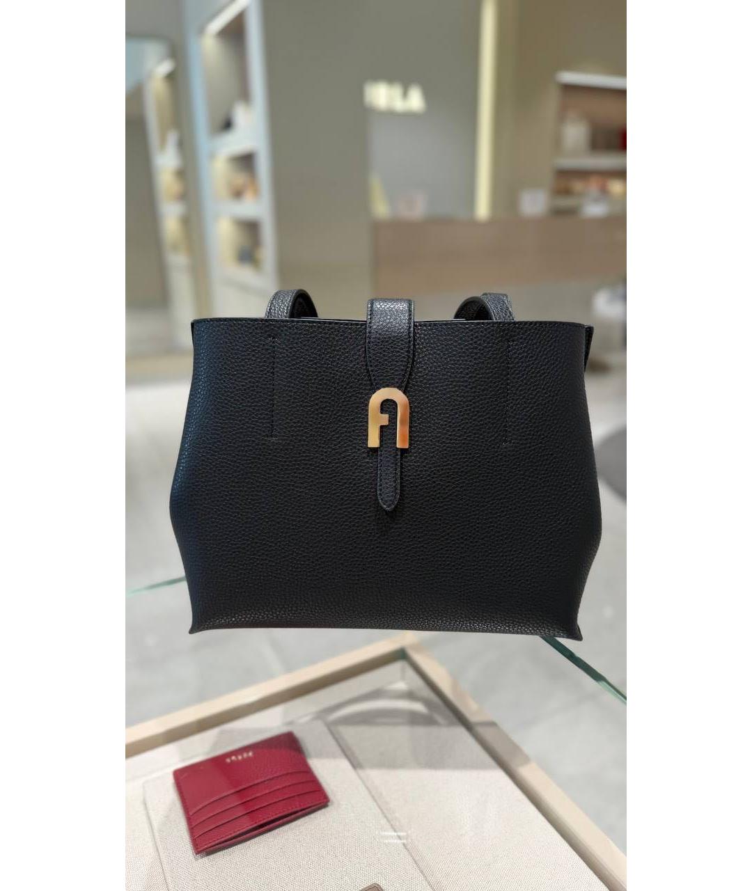 FURLA Черная кожаная сумка тоут, фото 9