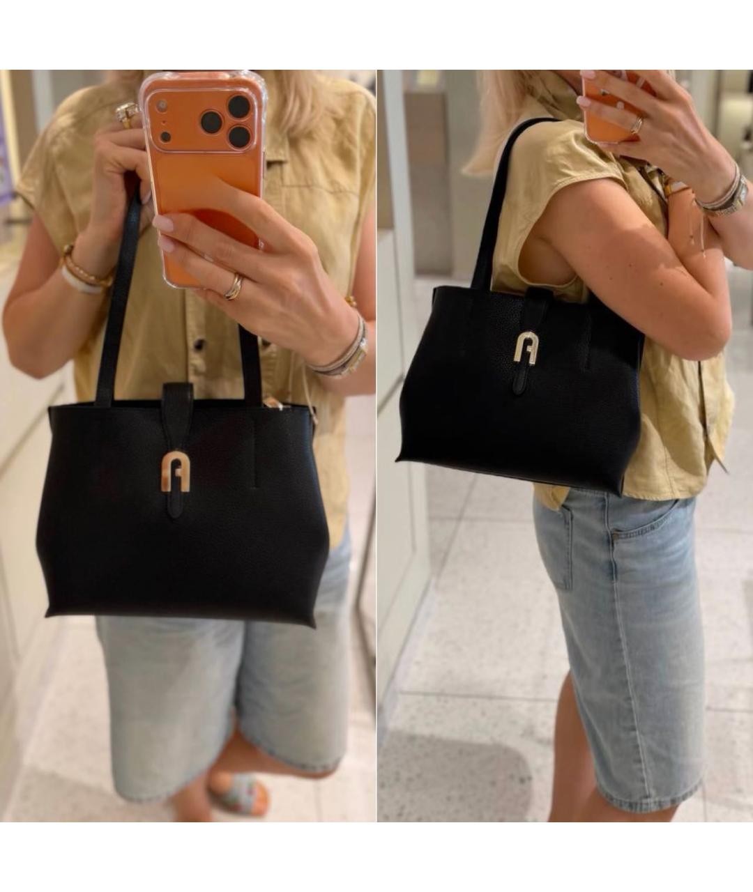 FURLA Черная кожаная сумка тоут, фото 6