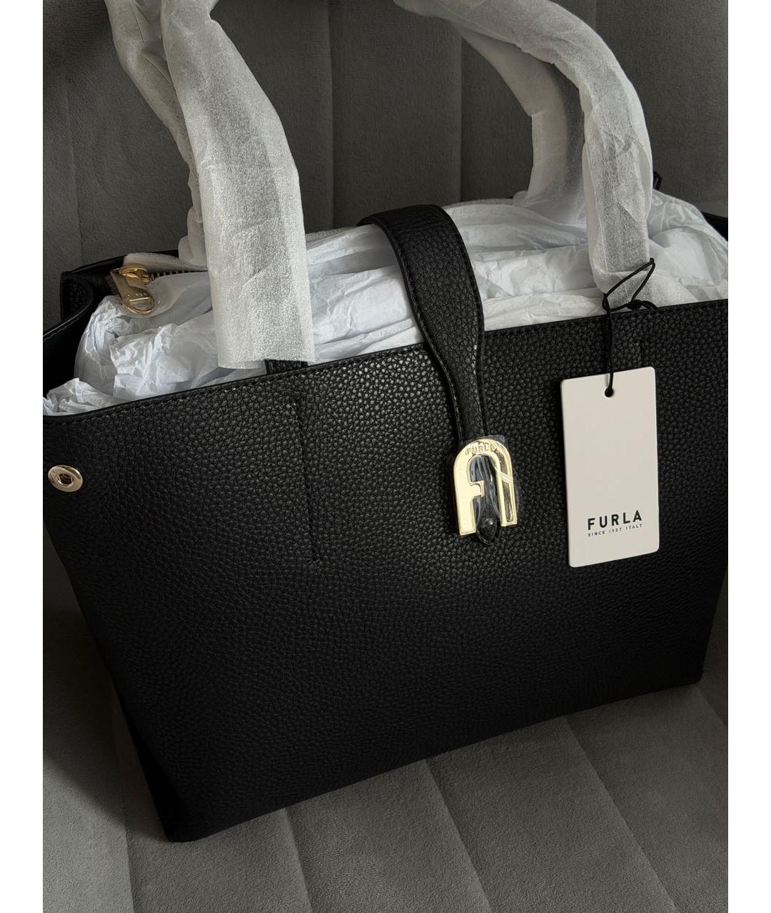 FURLA Черная кожаная сумка тоут, фото 2