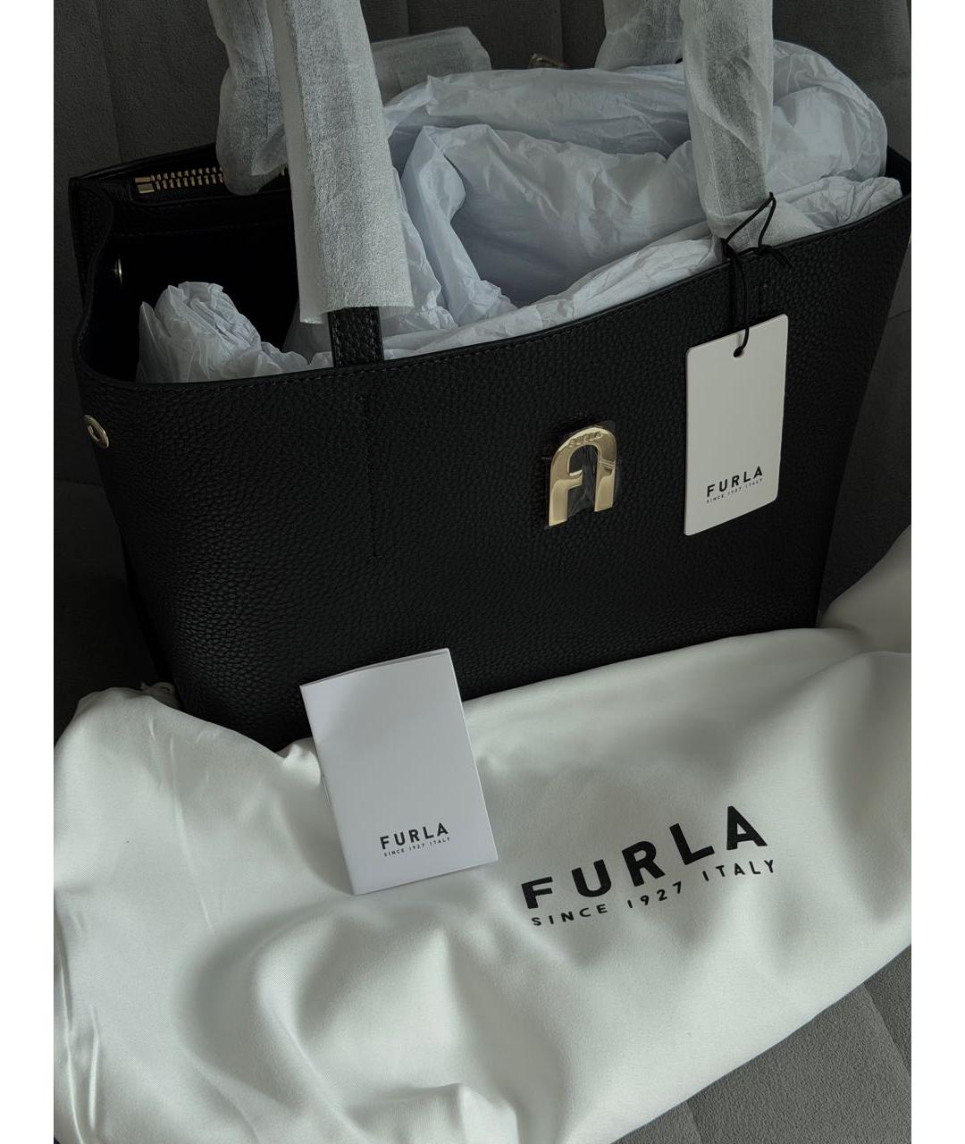 FURLA Черная кожаная сумка тоут, фото 7