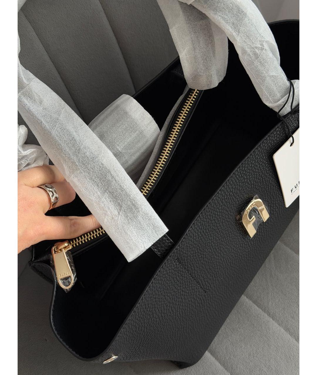 FURLA Черная кожаная сумка тоут, фото 4