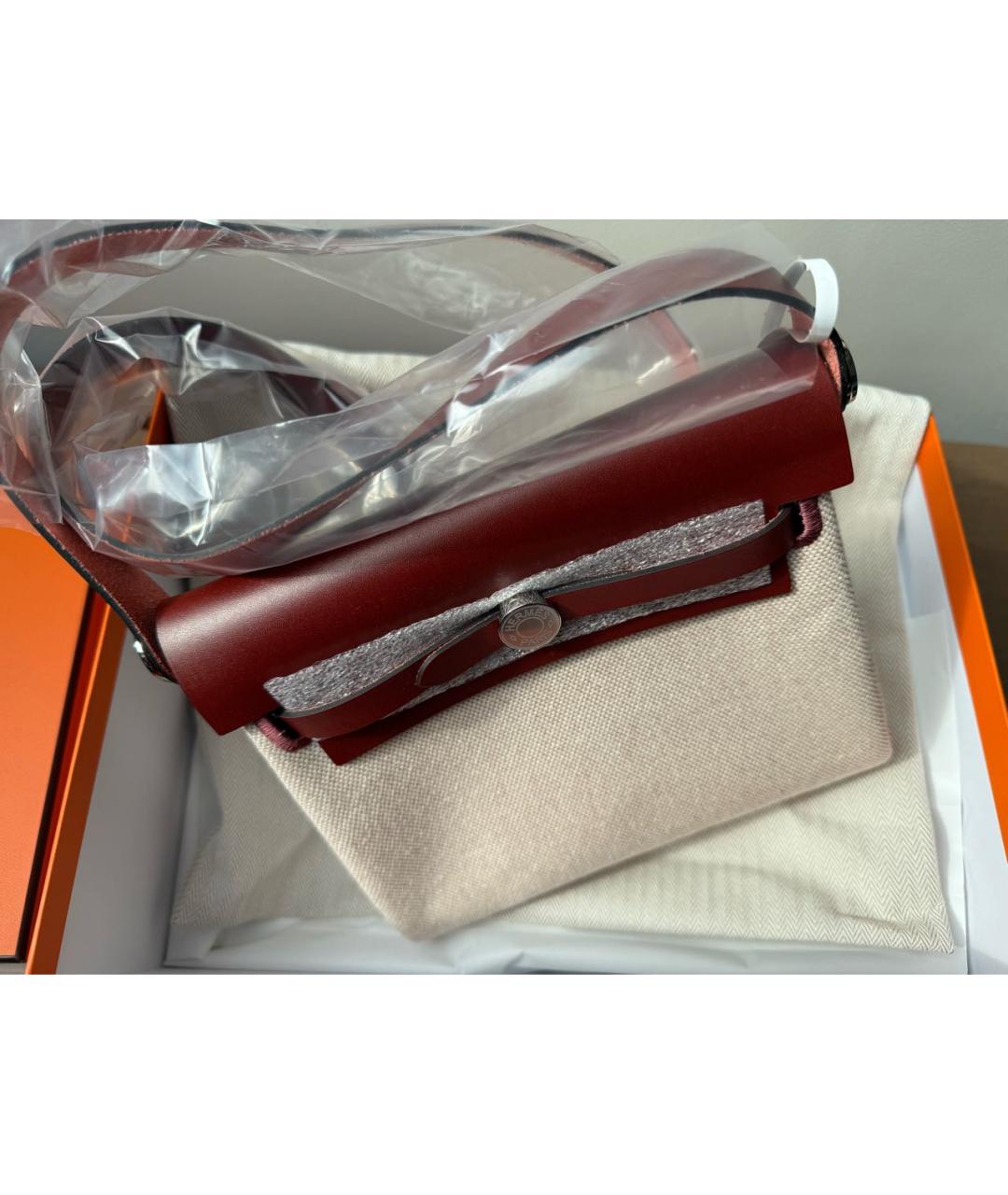 HERMES Бордовая кожаная сумка через плечо, фото 3