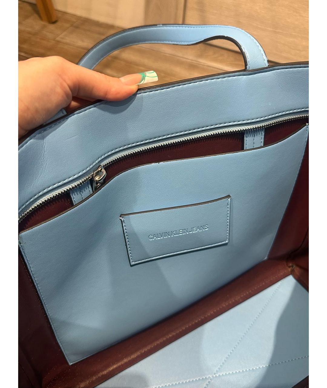CALVIN KLEIN Голубая сумка тоут из искусственной кожи, фото 4