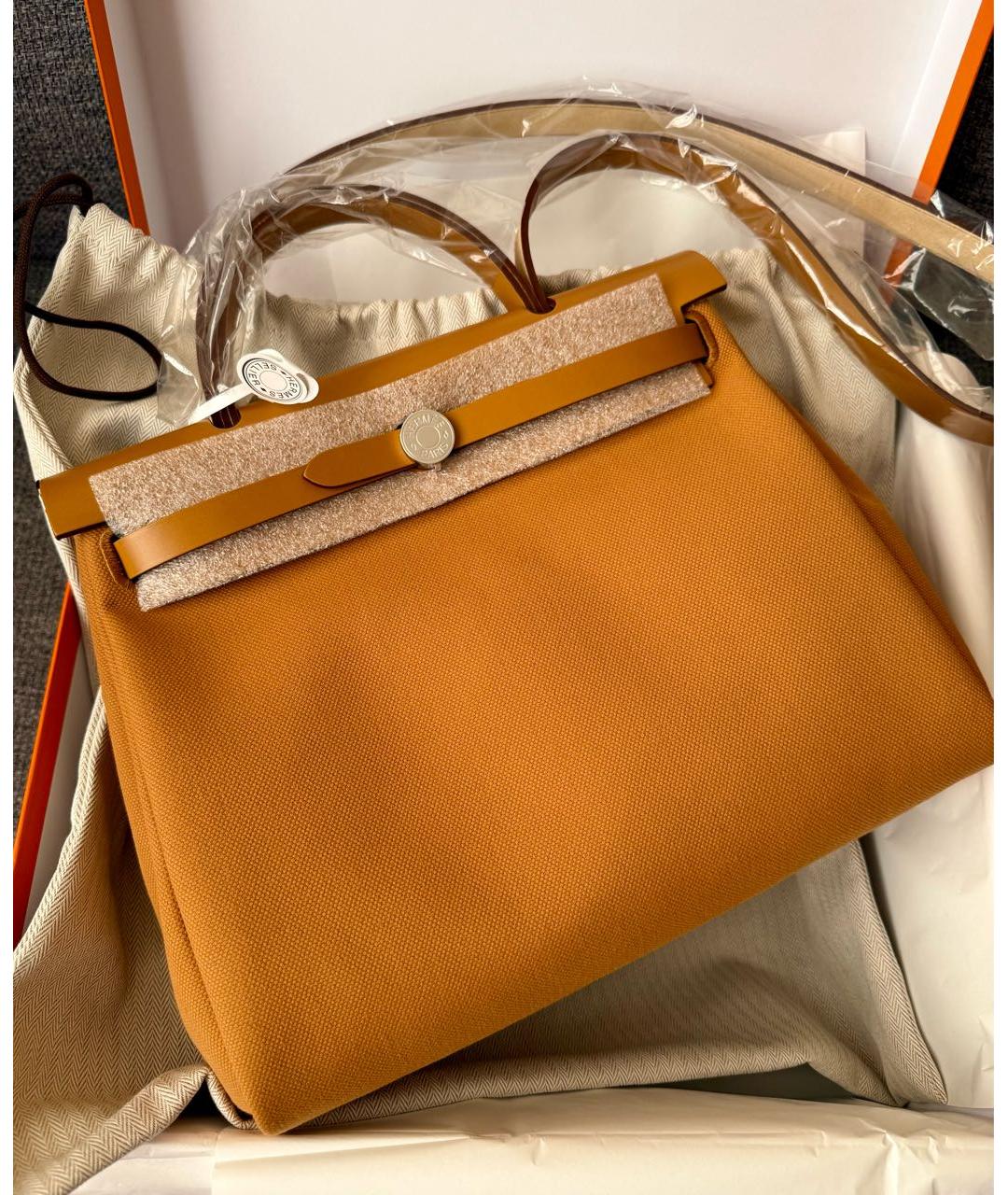 HERMES Горчичная тканевая сумка через плечо, фото 7