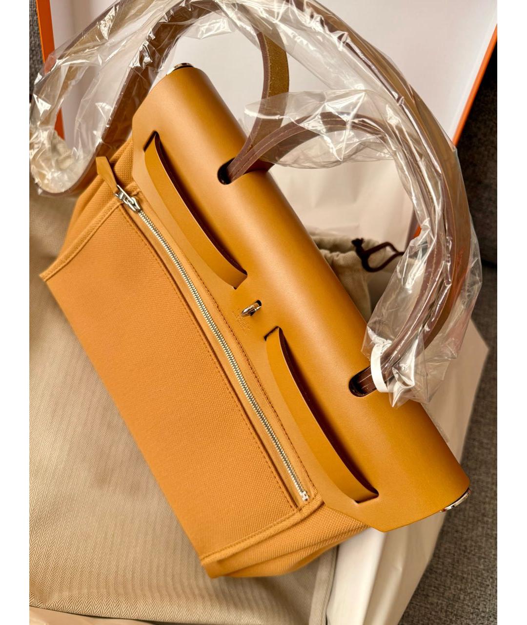 HERMES Горчичная тканевая сумка через плечо, фото 4