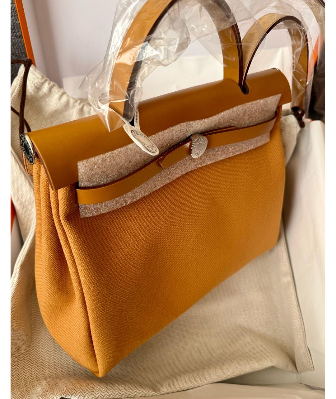 HERMES Горчичная тканевая сумка через плечо, фото 2