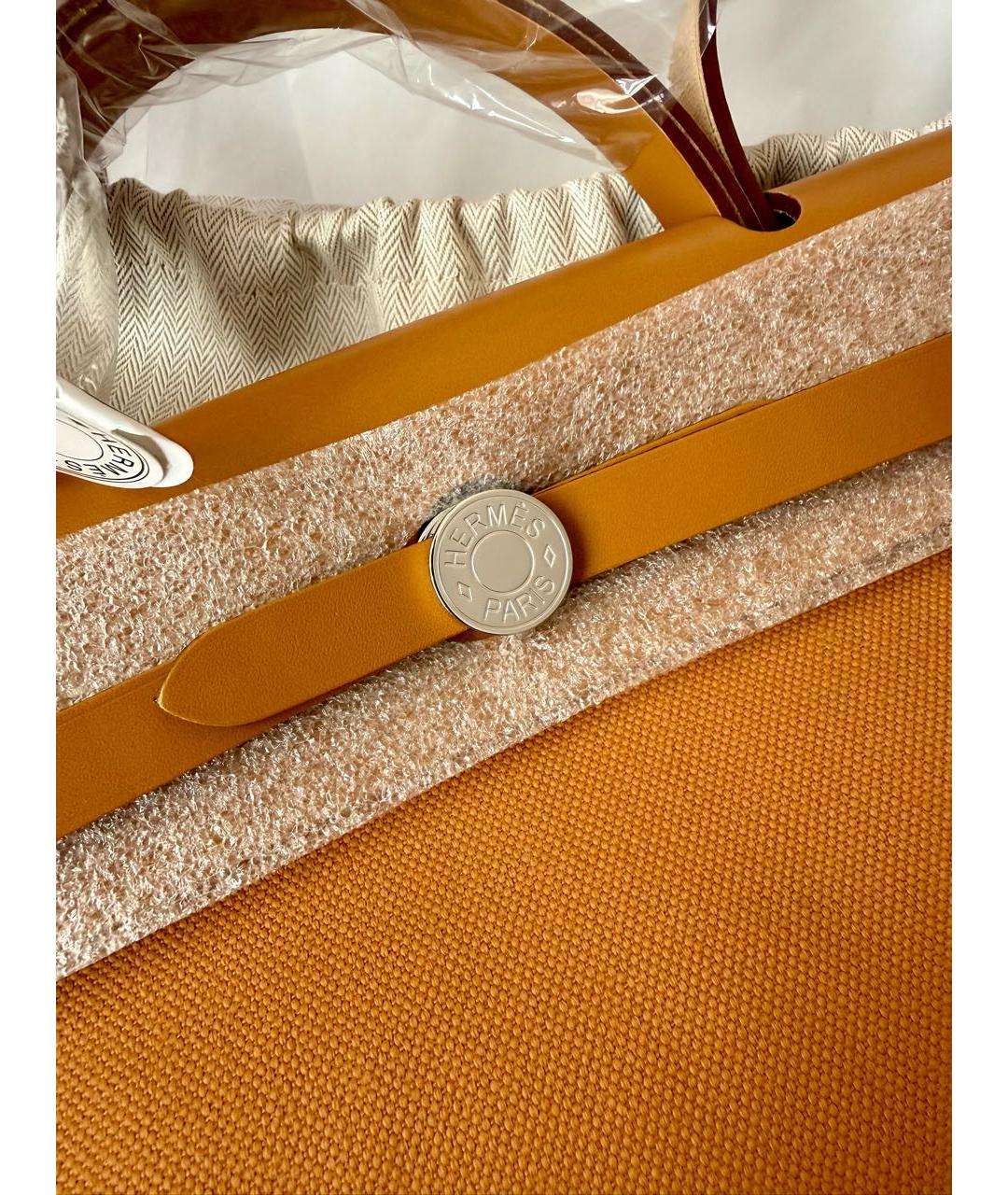 HERMES Горчичная тканевая сумка через плечо, фото 5