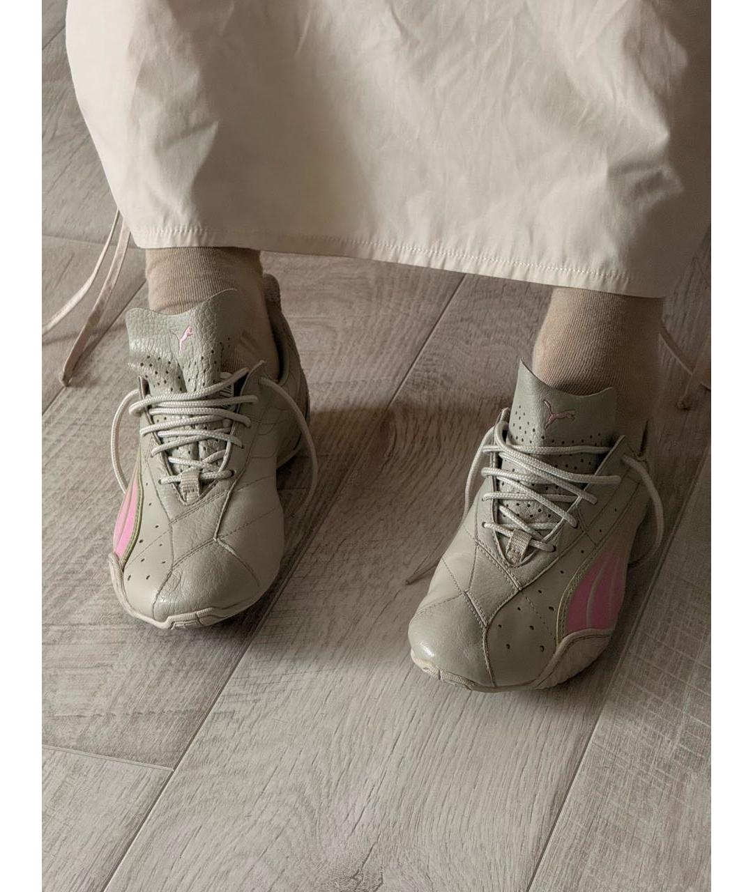 PUMA Бежевые кожаные кроссовки, фото 3