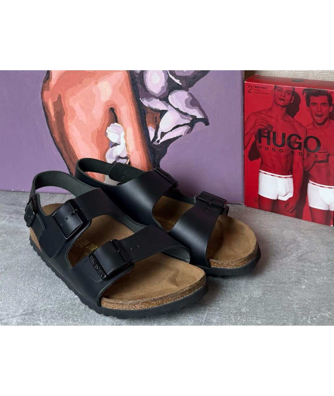 BIRKENSTOCK Черные сандалии из искусственной кожи, фото 6