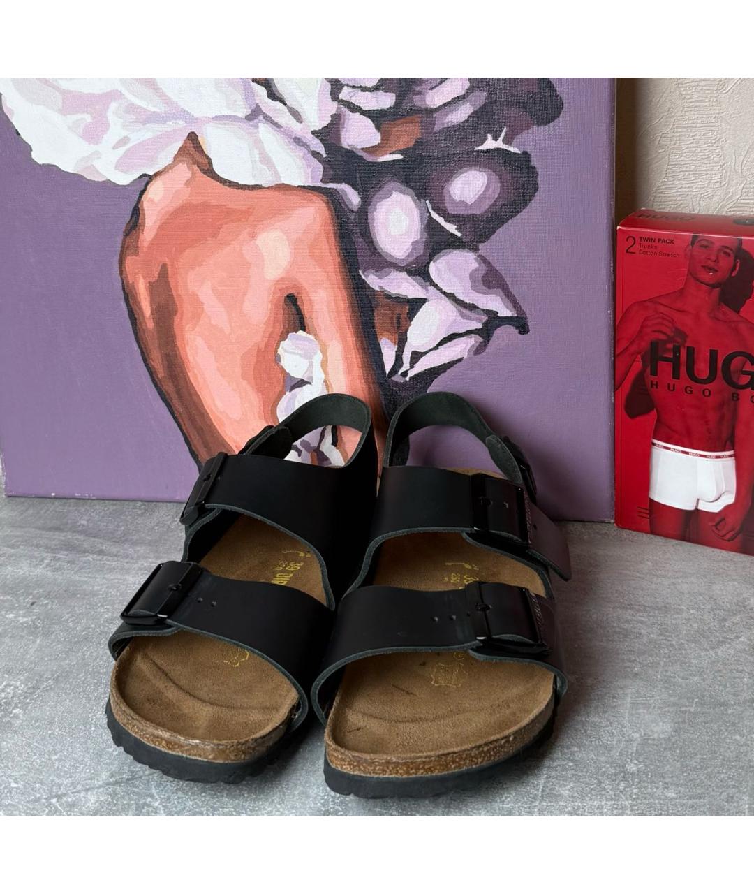 BIRKENSTOCK Черные сандалии из искусственной кожи, фото 2