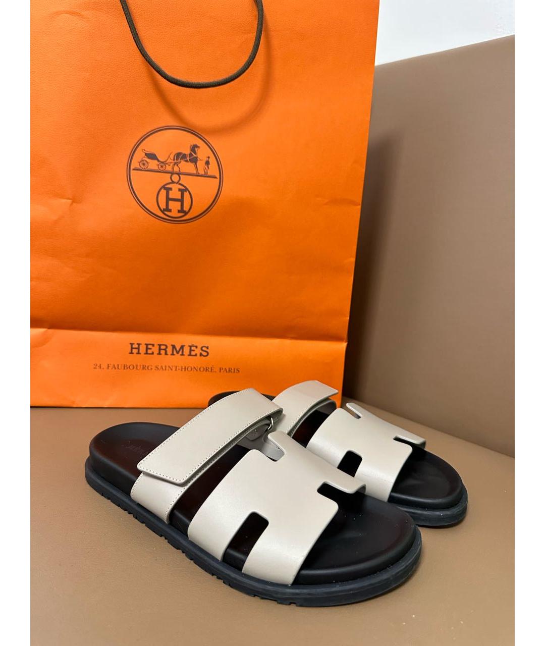 HERMES Серые кожаные босоножки, фото 8