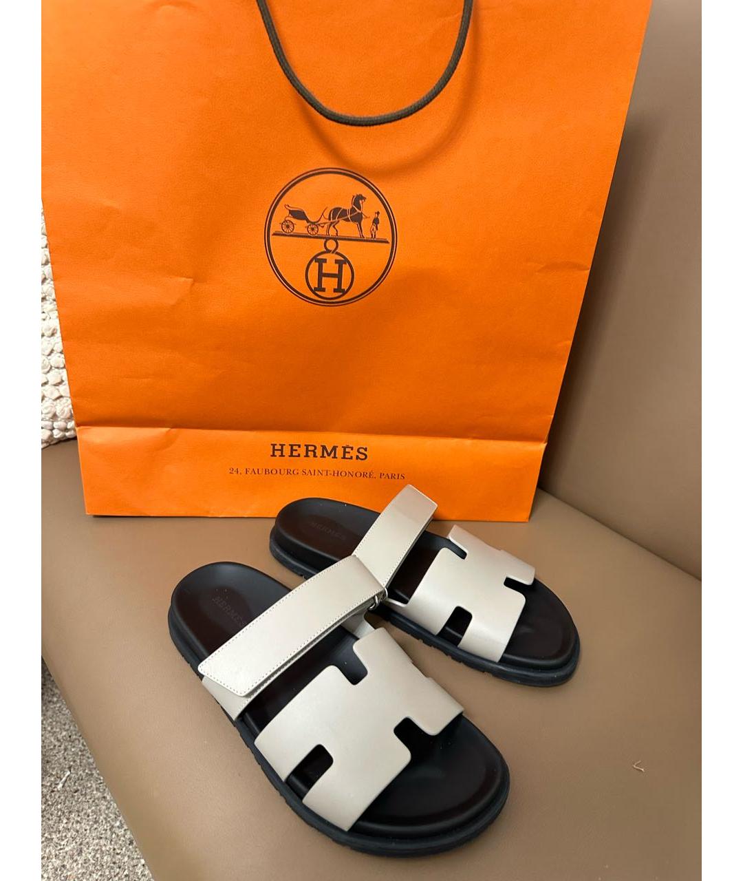 HERMES Серые кожаные босоножки, фото 7
