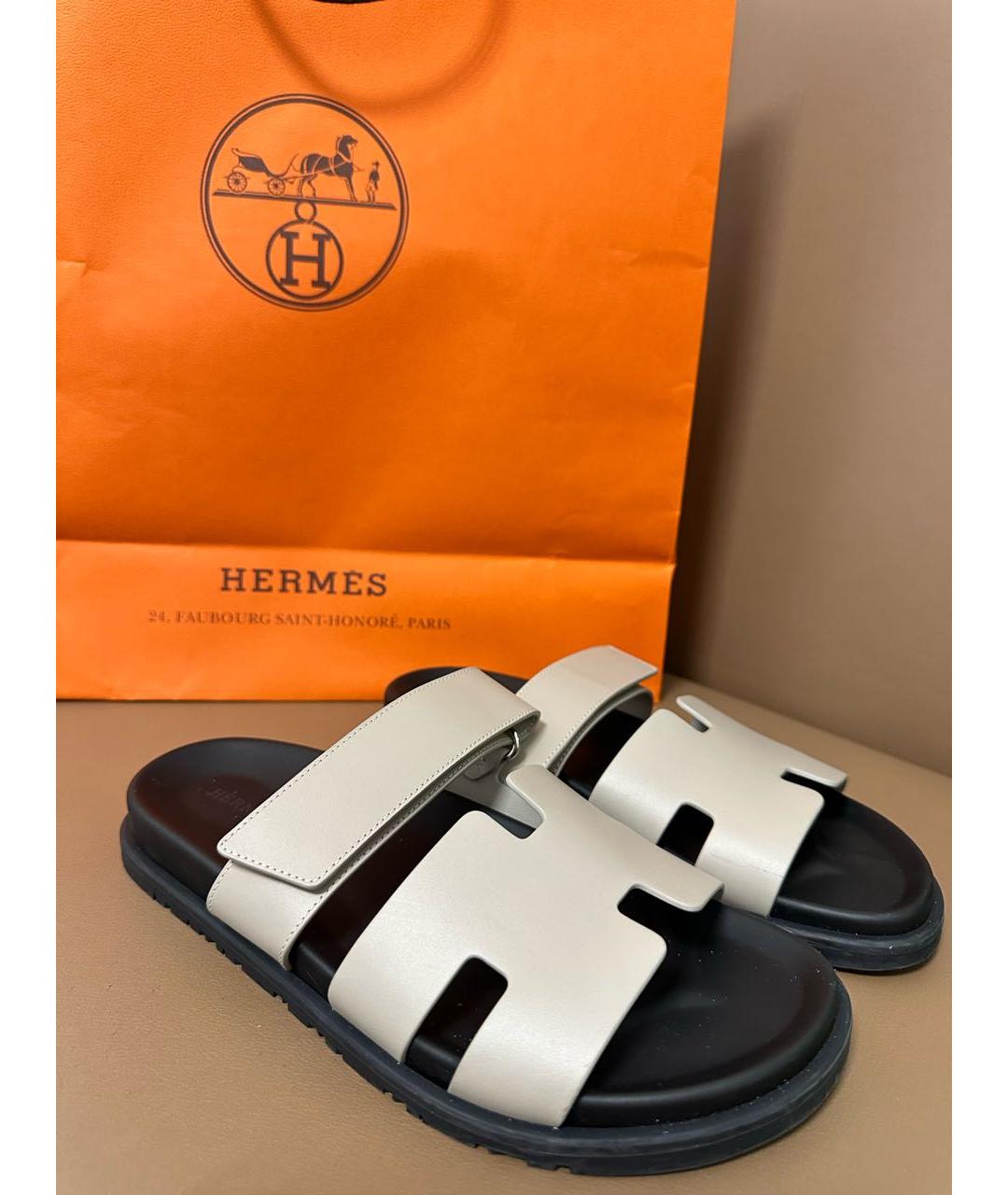 HERMES Серые кожаные босоножки, фото 9