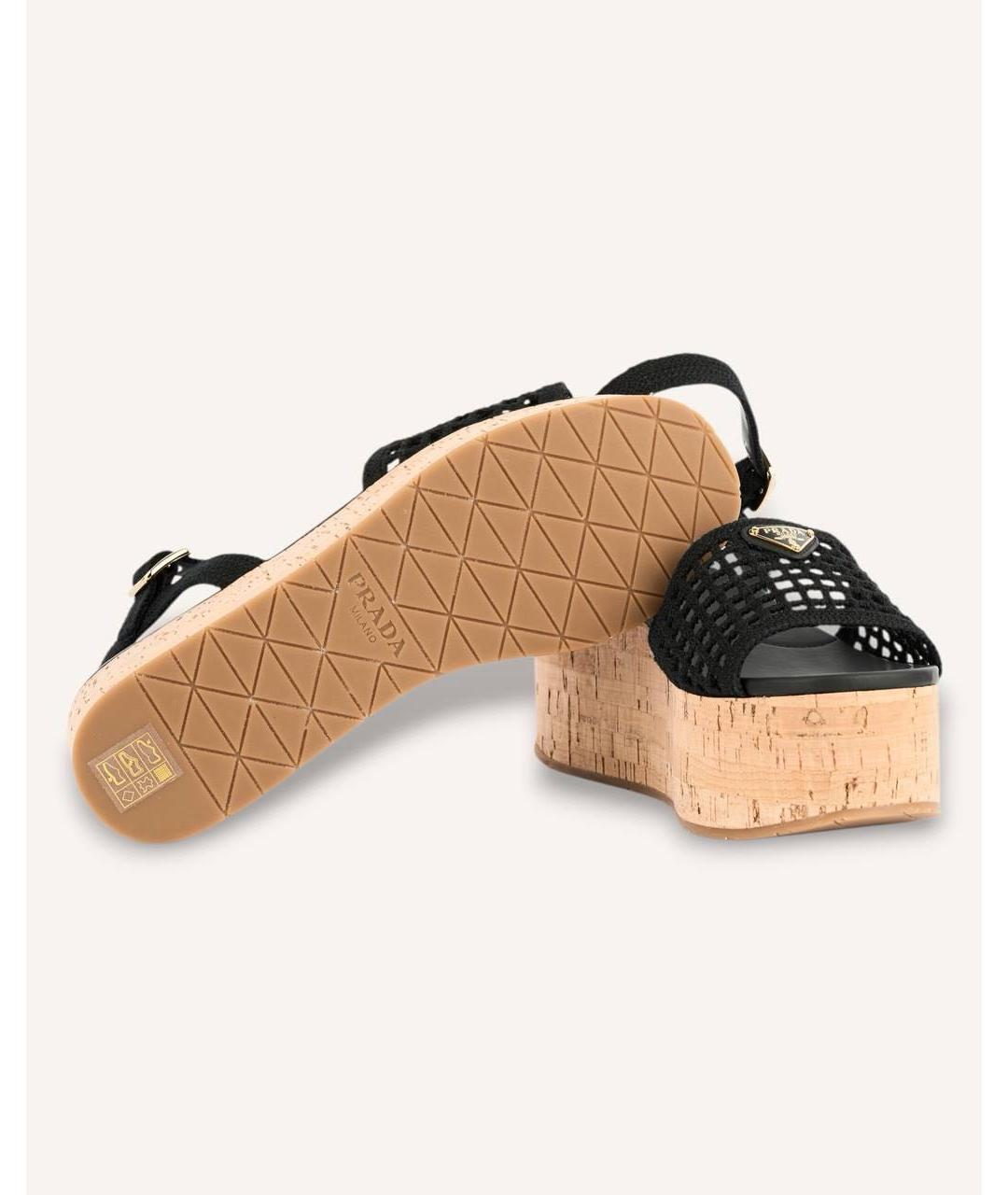 PRADA Черные текстильные босоножки, фото 6