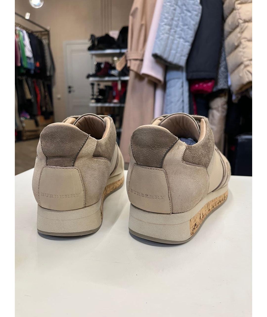 BURBERRY Бежевые кожаные кроссовки, фото 4