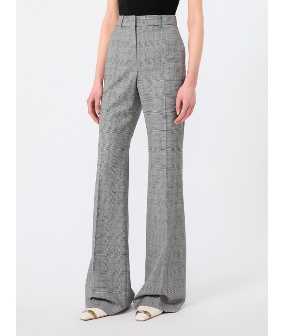 SPORTMAX Серые шерстяные прямые брюки, фото 3
