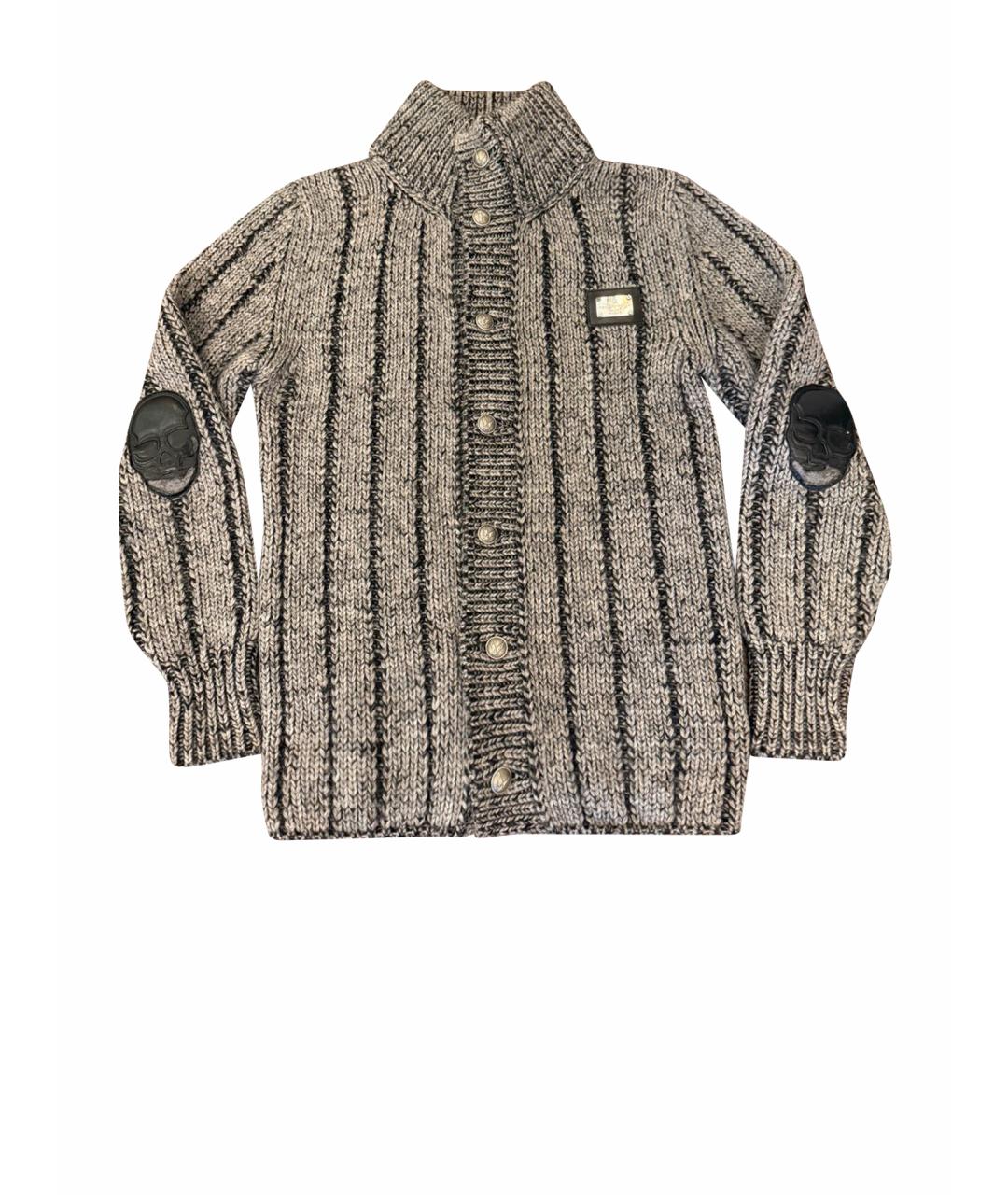 PHILIPP PLEIN Серый шерстяной кардиган, фото 1