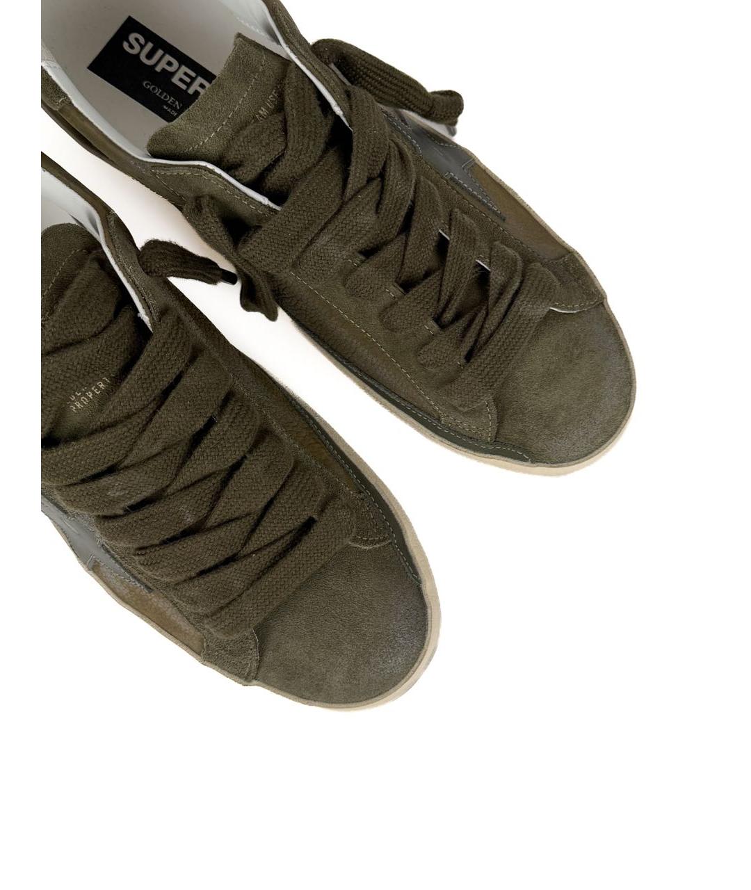 GOLDEN GOOSE Хаки кожаные низкие кроссовки / кеды, фото 4