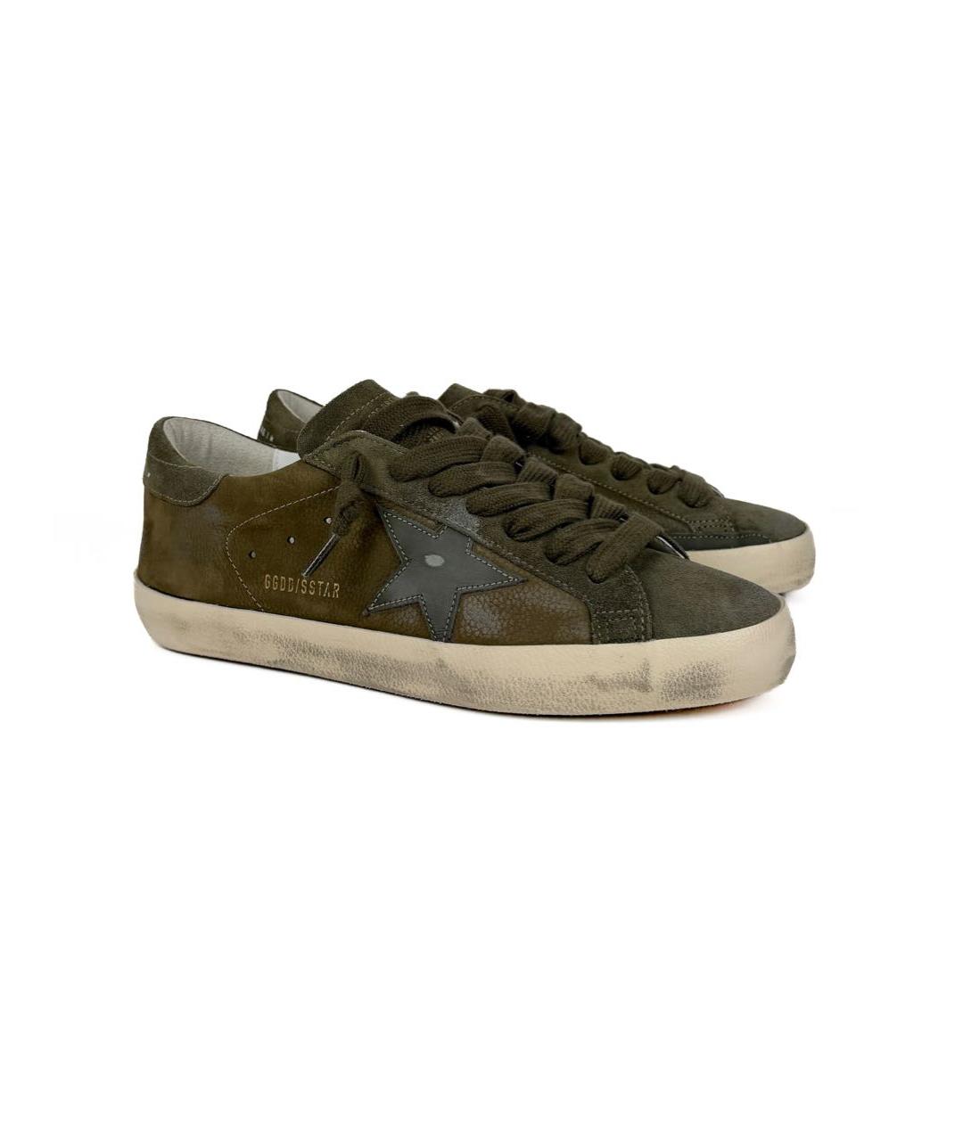 GOLDEN GOOSE Хаки кожаные низкие кроссовки / кеды, фото 8