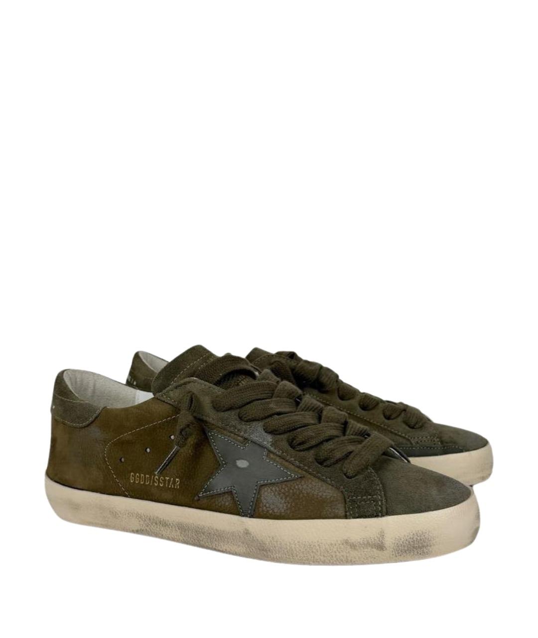 GOLDEN GOOSE Хаки кожаные низкие кроссовки / кеды, фото 1