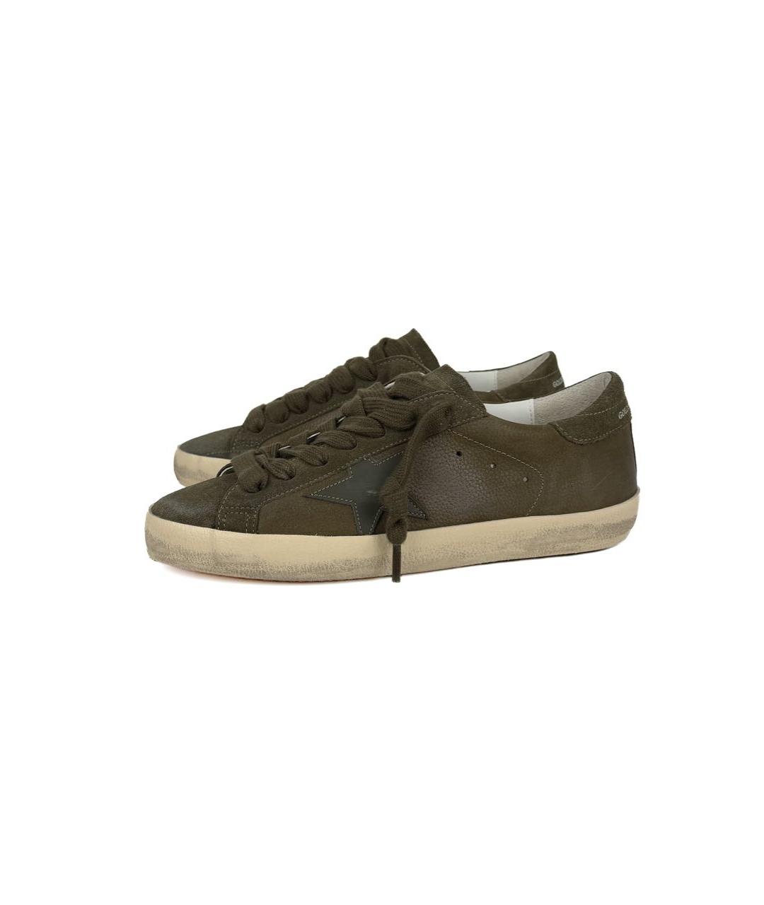 GOLDEN GOOSE Хаки кожаные низкие кроссовки / кеды, фото 2