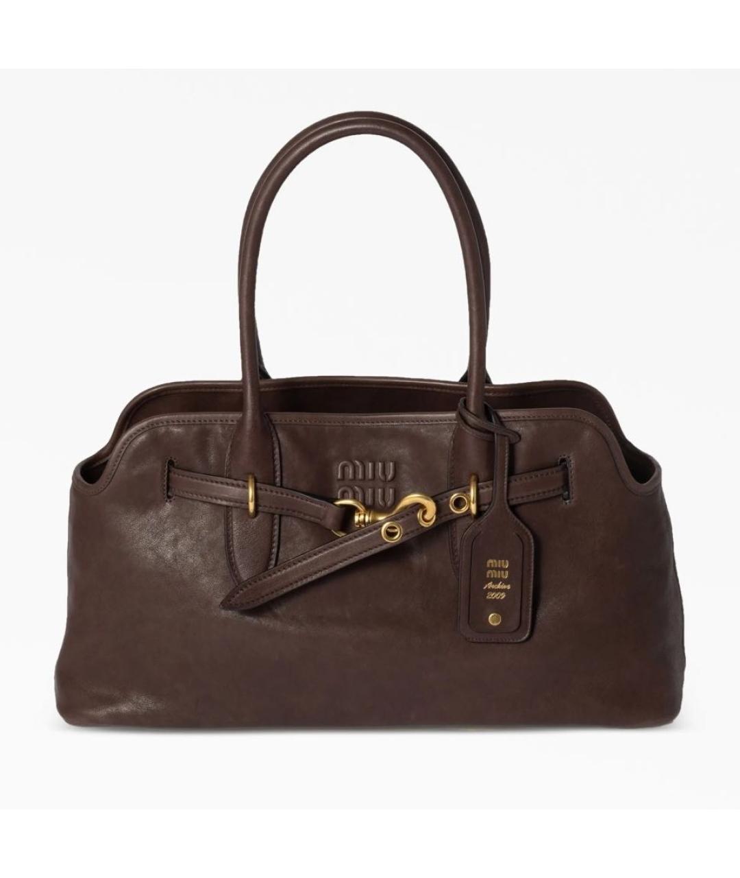 MIU MIU Коричневая кожаная сумка с короткими ручками, фото 9