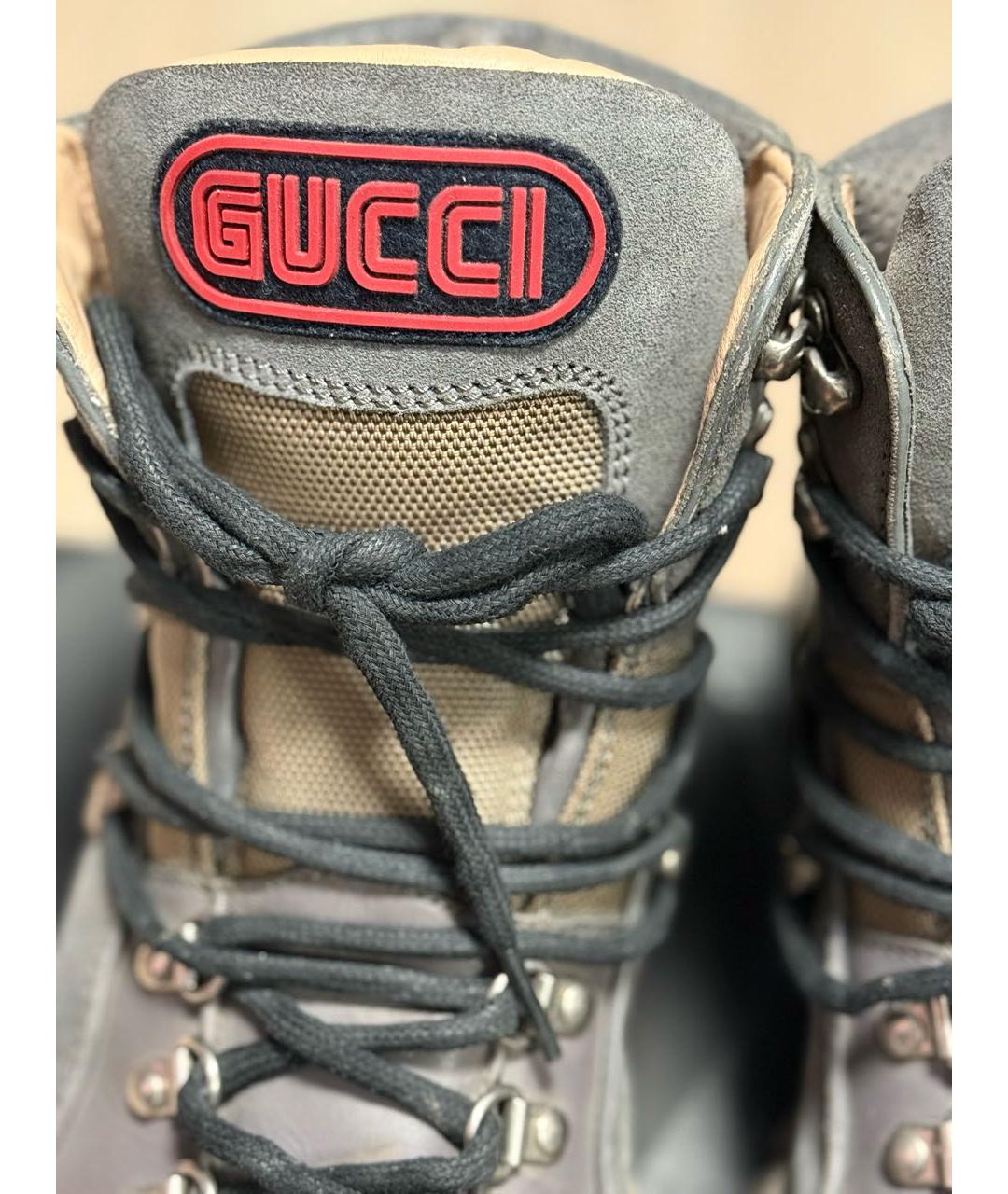 GUCCI Антрацитовые кожаные высокие кроссовки / кеды, фото 3