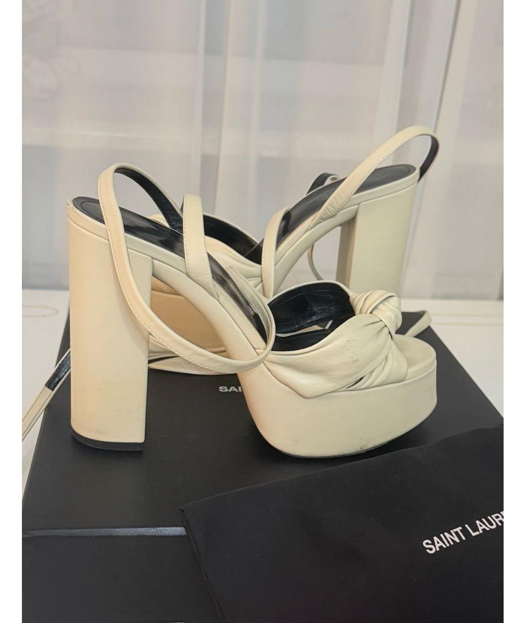 SAINT LAURENT Бежевые кожаные босоножки, фото 2