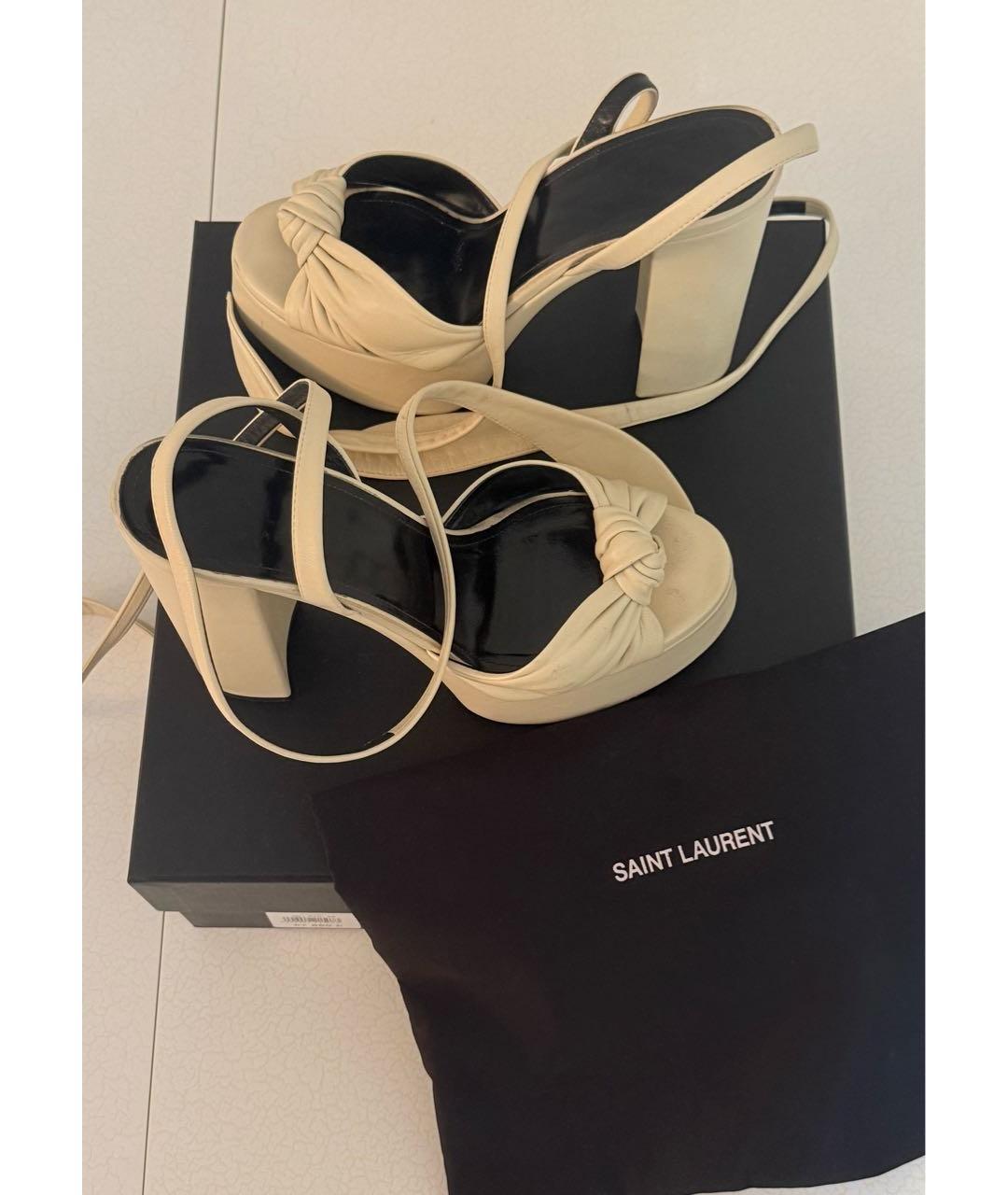 SAINT LAURENT Бежевые кожаные босоножки, фото 3