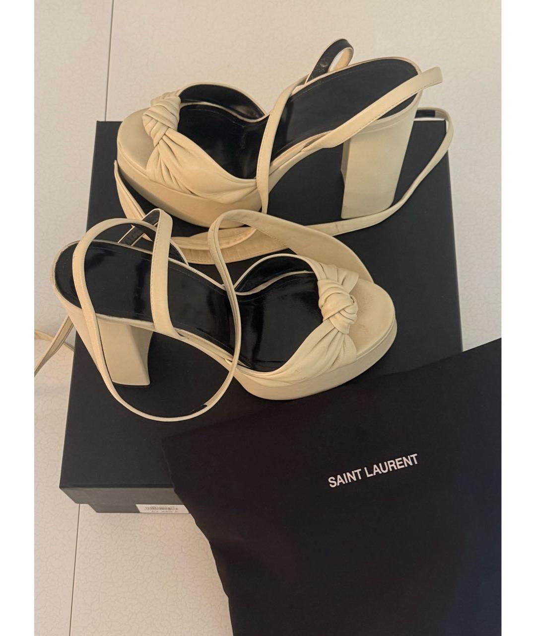 SAINT LAURENT Бежевые кожаные босоножки, фото 4