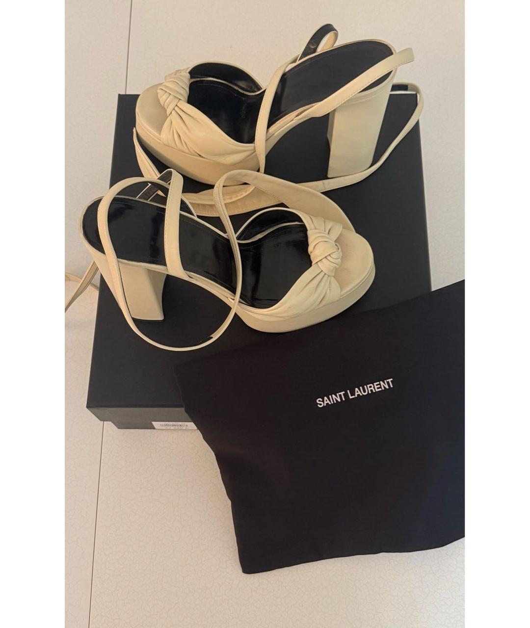 SAINT LAURENT Бежевые кожаные босоножки, фото 4
