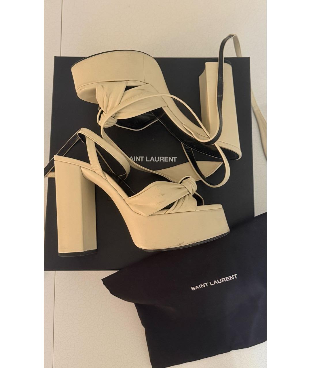 SAINT LAURENT Бежевые кожаные босоножки, фото 3
