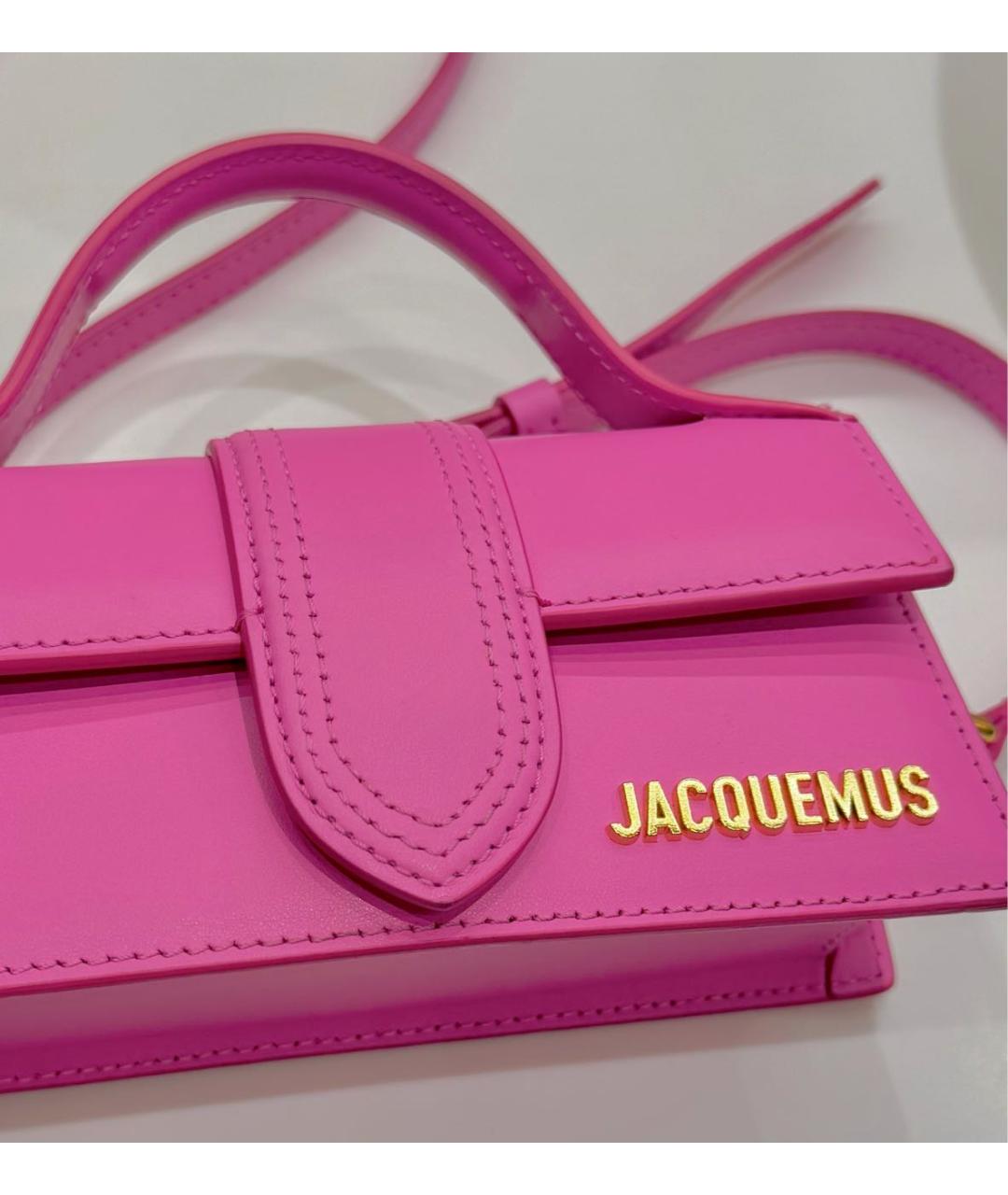 JACQUEMUS Розовая кожаная сумка с короткими ручками, фото 4