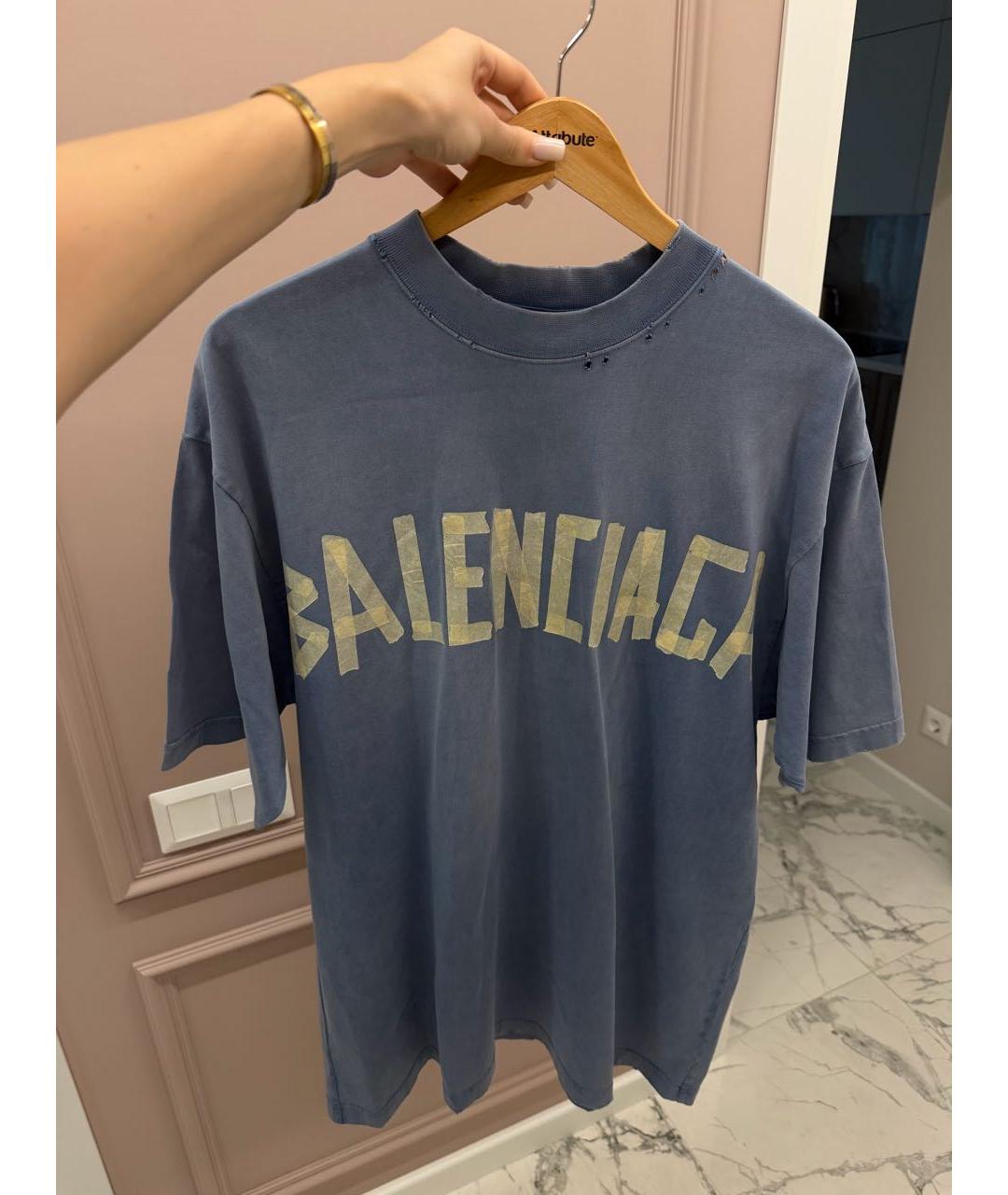 BALENCIAGA Голубая хлопковая футболка, фото 3