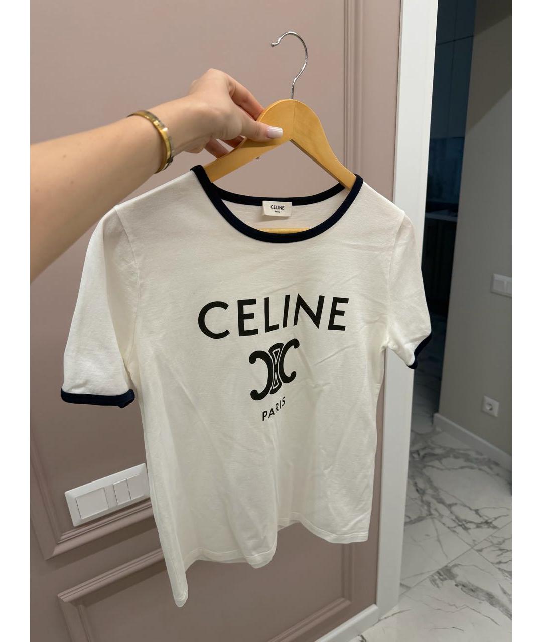 CELINE Белая хлопковая футболка, фото 3